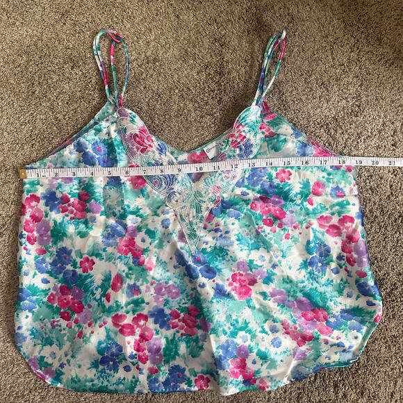 Cinema Etoile Vintage Satin Tank Top French Cut Blue Floral Lace Embroidered - Picture 10 of 11